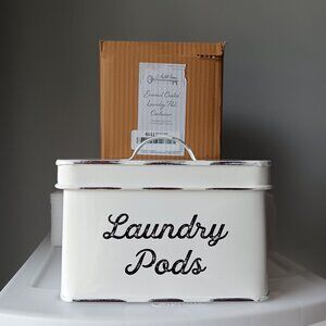 New AuldHome Designs Enamel Coated Laundry Pod Container Off White